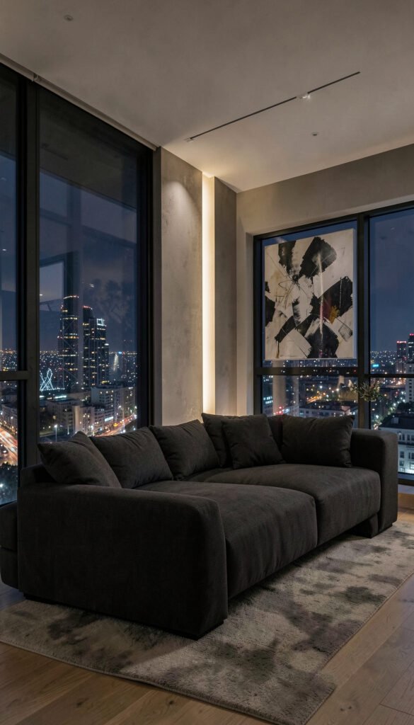 Sala Moderna con Vista Nocturna - Fondos de Salas