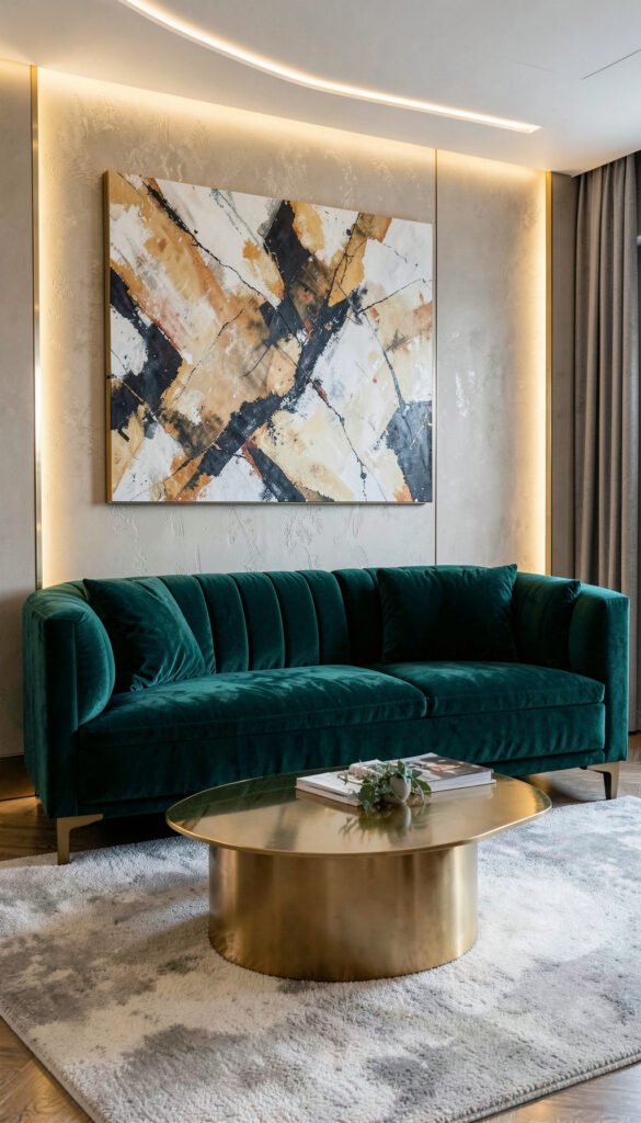 Arte Abstracto y Sofá Velvet - Fondos de Salas