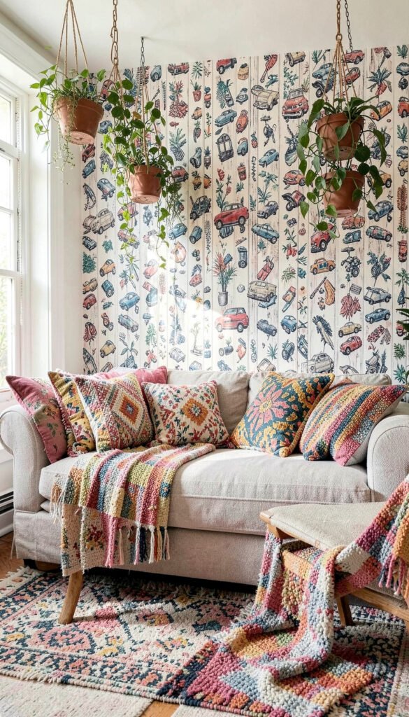 Sala Boho Chic Vibrante - Fondos de Salas