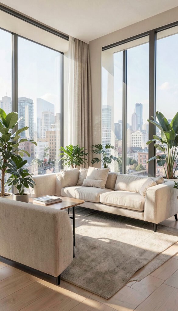 Sala con Ventanales y Vista Urbana - Fondos de Salas